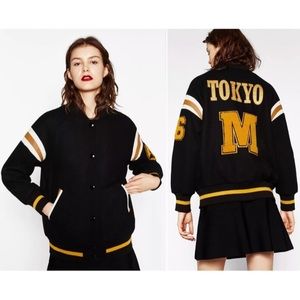 Zara College Bomber Jacket with Leather Details